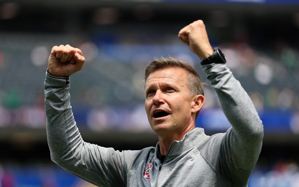 Canada coach Jesse Marsch celebrates after his side's historic 1-0 win over South Africa at SoFi Stadium in Los Angeles