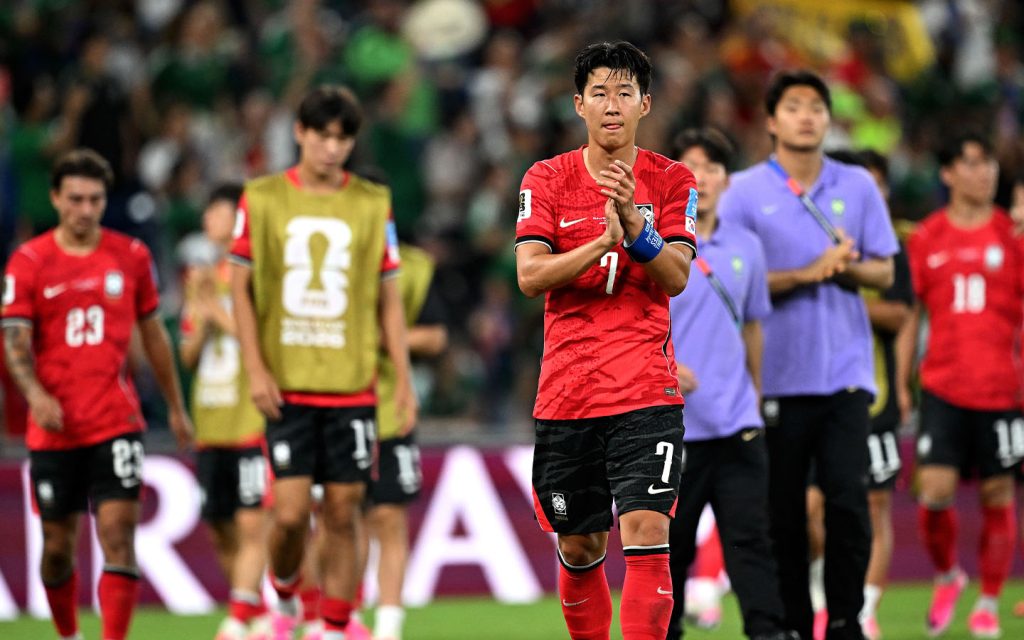 Son Heung-min applauds supporters after South Korea's exit from the FIFA World Cup 2026 group stage