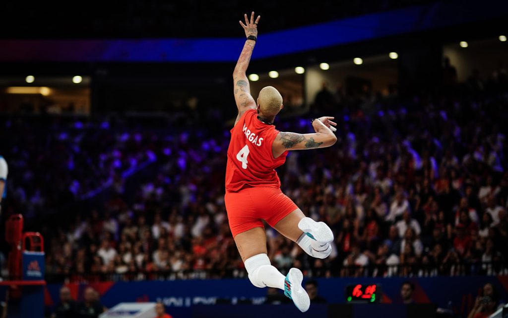 Turkey's Melissa Vargas serves against Brazil during a VNL pool match in Istanbul, June 2025