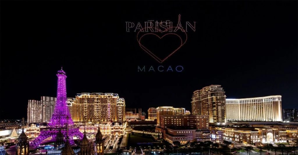 More than 1,000 drones trace the Eiffel Tower above the Cotai Strip