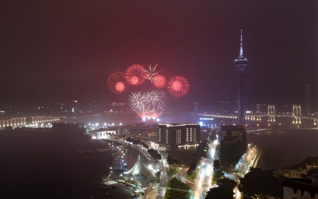 Platinum Fireworks, runner-up for the second year running, performs over the sea near Macau Tower at the 34th Macao International Fireworks Display Contest